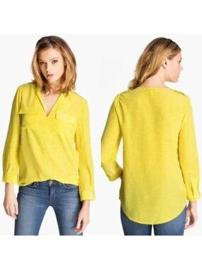 Joie 100% Silk Marlo Yellow & White Print Long Sleeve Blouse - Size S